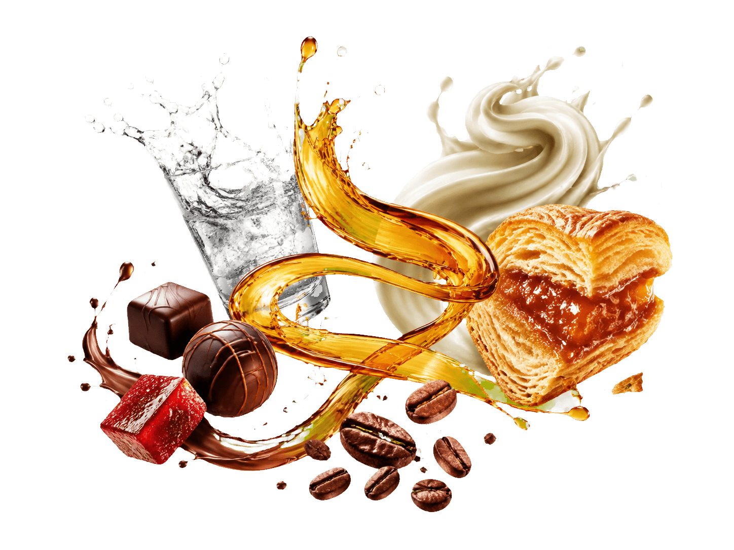 تكوين لتطبيقات غذائية يشمل مشروبًا وكريمة وقهوة وحلويات